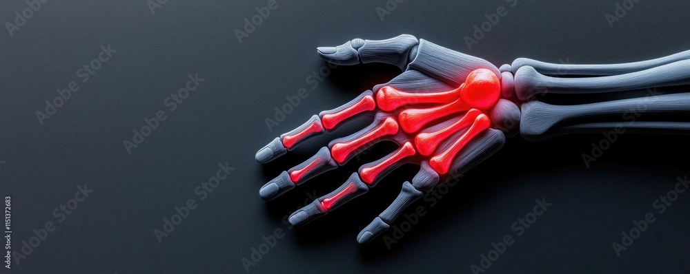 Poster arthritis disease idea. render of a robotic hand highlighting its skeletal structure in a sleek desi