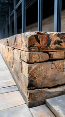 Ancient Mural Wall, Museum Corridor, Archaeological Exhibit, Stonework Detail, Cultural Heritage.