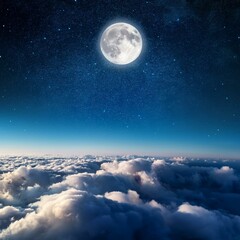 Obraz premium Night picture with bright moon above clouds at starry sky.
