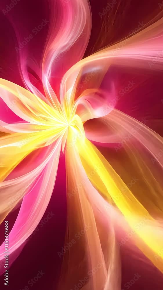 Poster colorful abstract swirl of pink and yellow light on a deep red background creating a vibrant visual 