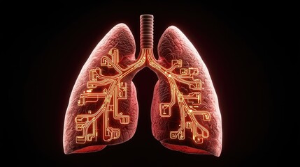 Chronic Lower Respiratory disease concept. Detailed illustration of human lungs highlighting the bronchial structure.