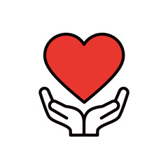 大きなハートと手のイラスト＿編集可能なラインアイコン