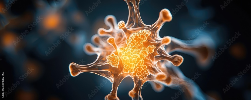 Poster arthritis disease idea. close-up view of a virus structure with vibrant colors and intricate details