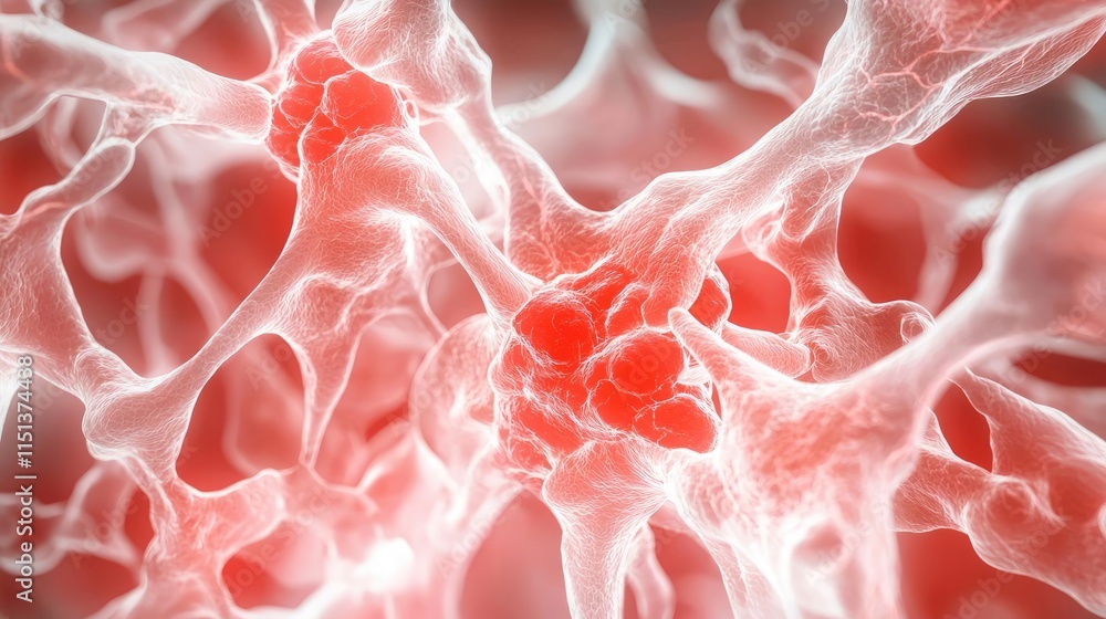 Poster arthritis disease idea. abstract red and white cellular structure depicting biological processes.