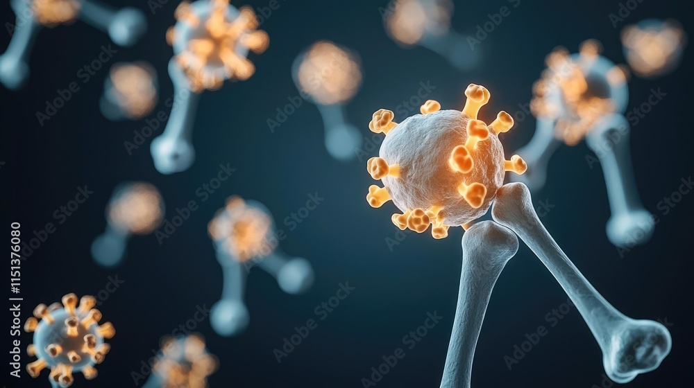 Poster arthritis disease idea. visual representation of viruses in a microscopic view, showcasing intricate