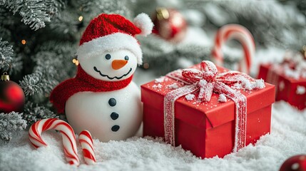 A Celebration of Christmas tree, Santa Claus with gift box, champagne and Beautiful Christmas holiday frame of fir branches with happy new year 2025