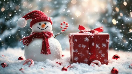 A Celebration of Christmas tree, Santa Claus with gift box, champagne and Beautiful Christmas holiday frame of fir branches with happy new year 2025