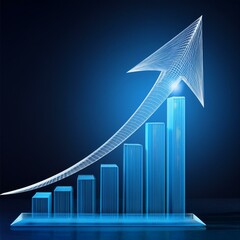 Front view of modern growing financial graph with rising up arrow 