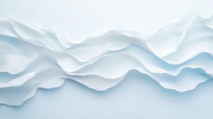 Obraz premium Flowing White Paper Waves on Soft Blue Background