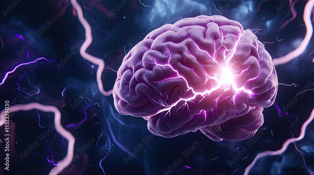 Poster epilepsy disease concept. a visually captivating depiction of a brain with glowing, electric neural 