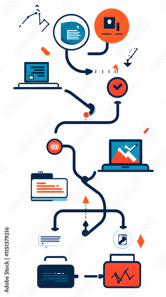 Poster data workflow diagram, process optimization, tech background, project management, business use.