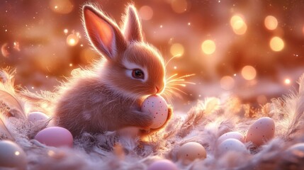Adorable Baby Bunny Holds Easter Egg Nest