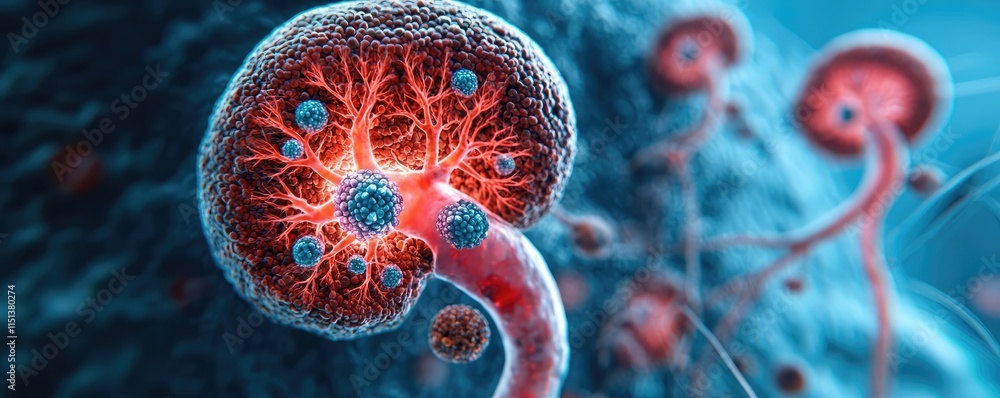 Poster kidney disease idea. close-up view of vibrant microorganisms displaying intricate details and colors
