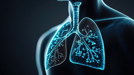 Chronic Lower Respiratory disease concept. Anatomical illustration of human lungs highlighting their structure and function.