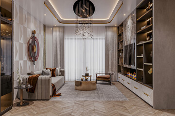 Modern Luxury Living room, interior design 3D Render 3D illustration