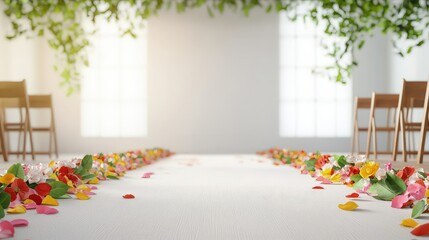 Charming Floral Aisle with Wooden Chairs Decor
