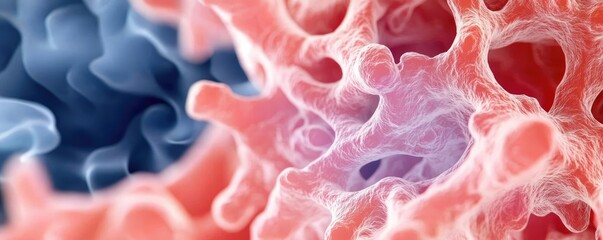 Chronic Lower Respiratory disease concept. Close-up view of microscopic cells showcasing intricate details and vibrant colors.