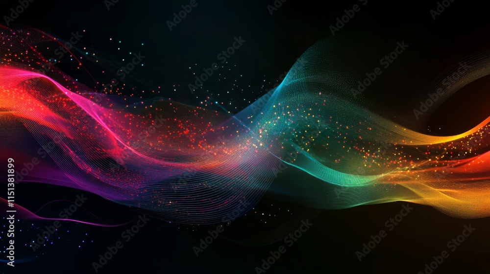 Aufkleber Abstract digital data swirling through a grid-like structure, glowing neon lines and holographic patterns, futuristic technology	