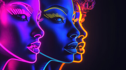 Neon lines create abstract portraits of women in vibrant colors