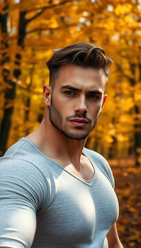 a handsome man in autumn