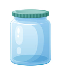 Empty blue glass jar. Cartoon illustration.