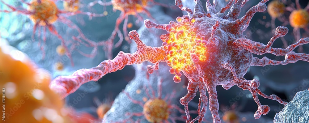 Poster epilepsy disease concept. close-up view of vibrant neurons and cells showcasing intricate biological