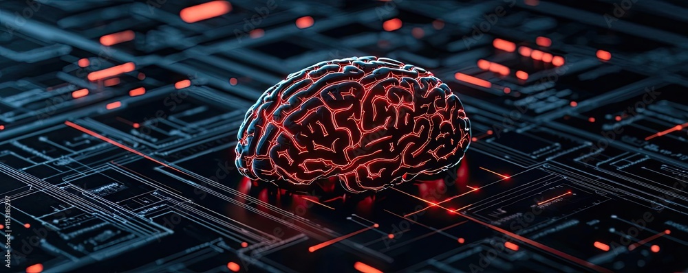 Poster epilepsy disease concept. a futuristic brain design on a circuit board representing artificial intel