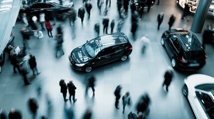 High-traffic car exchange area. Featuring staff busy with trade-in evaluations