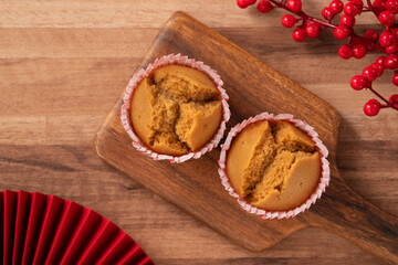Delicious Chinese steamed sponge cake named Fa Gao for lunar new year festival traditional food.