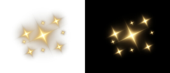 Yellow light effects, neon illumination and a bright light lens. PNG spotlight spark. Stadium...