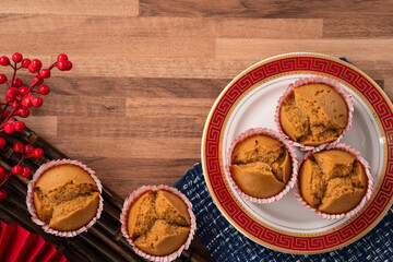 Delicious Chinese steamed sponge cake named Fa Gao for lunar new year festival traditional food.