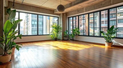 Fototapeta premium Empty room of modern contemporary loft with plants on wooden floor
