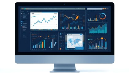Modern financial dashboard displaying analytics and charts on a computer screen