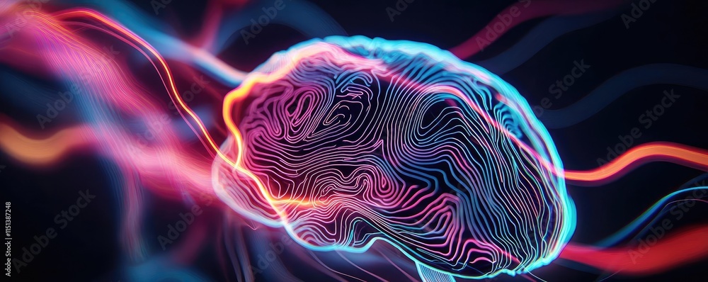 Poster epilepsy disease concept. a vibrant depiction of a brain with colorful, flowing lines representing t