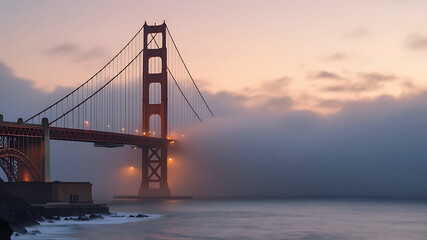 Obraz premium Golden Gate Bridge shrouded in morning mist