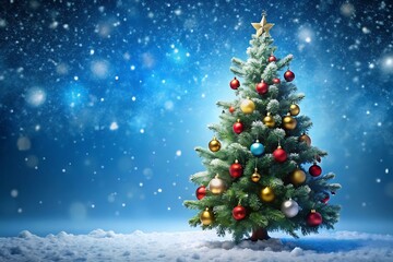 Obraz premium Holiday Tree With Ornaments. Glow. Sparkle. Charm. Festive. Joy. Christmas decor, snowy ornaments, winter charm, holiday glow, festive tree, seasonal sparkle.