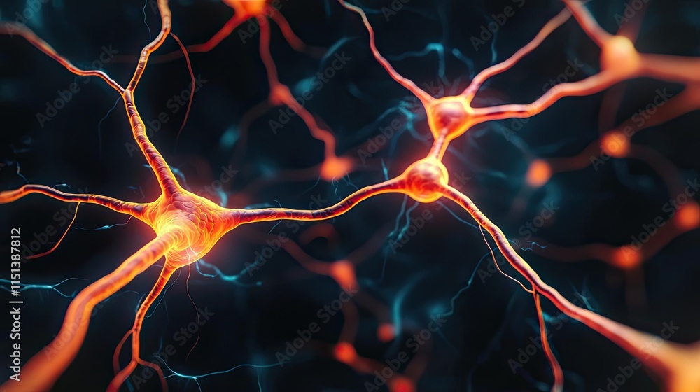 Poster epilepsy disease concept. close-up view of interconnected neurons highlighting neurotransmitter acti