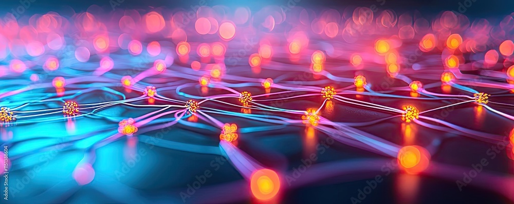 Poster Epilepsy disease concept. An abstract representation of a digital network with glowing nodes and connections.