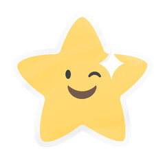 PNG winking star emoji, playful digital sticker with white border in transparent background