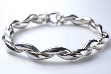 Obraz premium Elegant Silver Bracelet on White Background