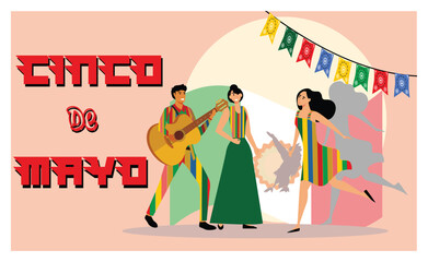 Cinco de Mayo Celebration with Traditional Costumes and Festive Decorations.