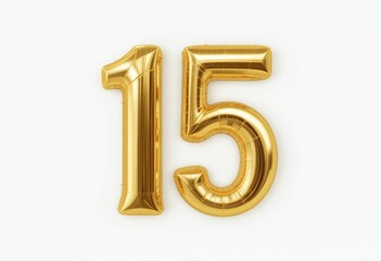 Golden Number Fifteen Balloons, Festive Celebration