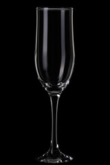 empty champagne flute glass on black background