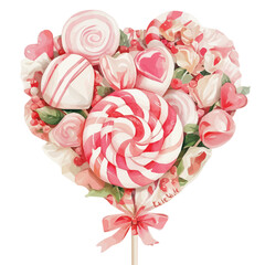 watercolor Valentine pink and blue candy heart bouquet isolated on a white background