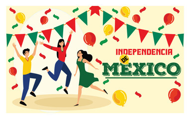 Celebration for Mexico Independence Day with People and Festive Decorations.
