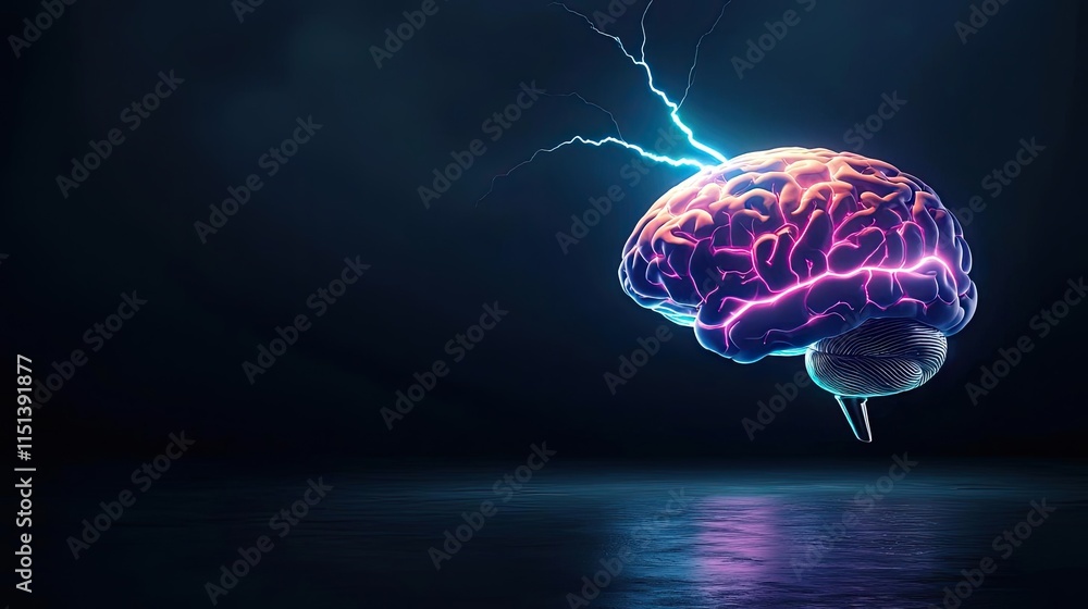 Poster epilepsy disease concept. a vibrant, electrifying representation of a brain symbolizing creativity a