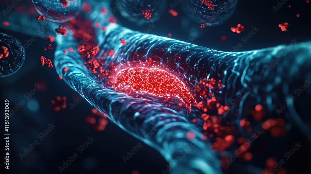 Poster Gastroesophageal reflux disease concept. Close-up visualization of a cell's structure and function in vibrant colors.
