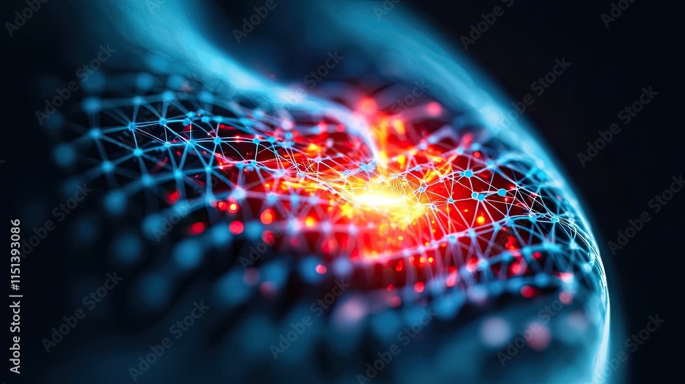 Poster Gastroesophageal reflux disease concept. Abstract visualization of data connectivity with glowing nodes and lines in digital space.