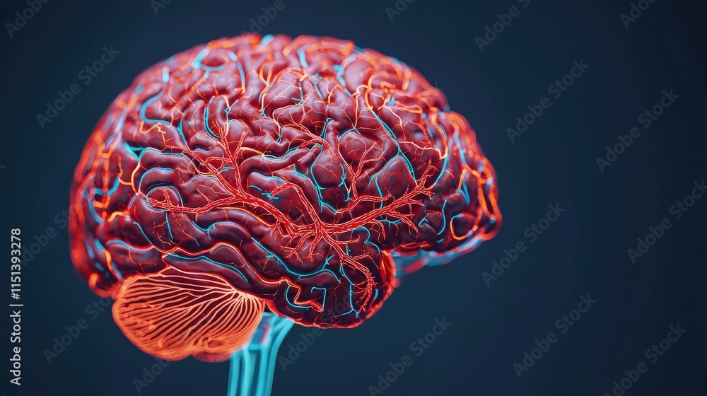 Poster epilepsy disease concept. a detailed 3d rendering of a human brain showcasing intricate neural netwo