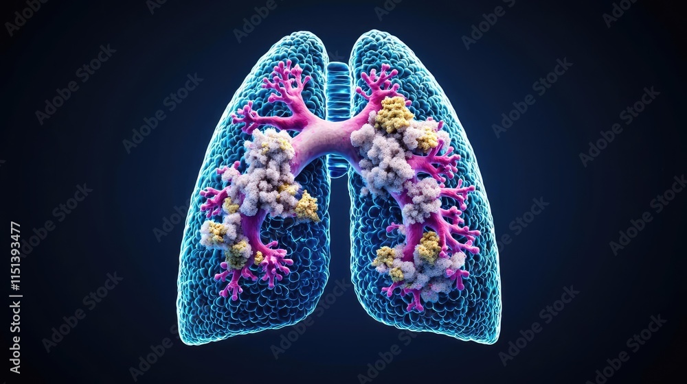 Poster chronic obstructive pulmonary disease idea. microscopic view of human lung structure showcasing vibr